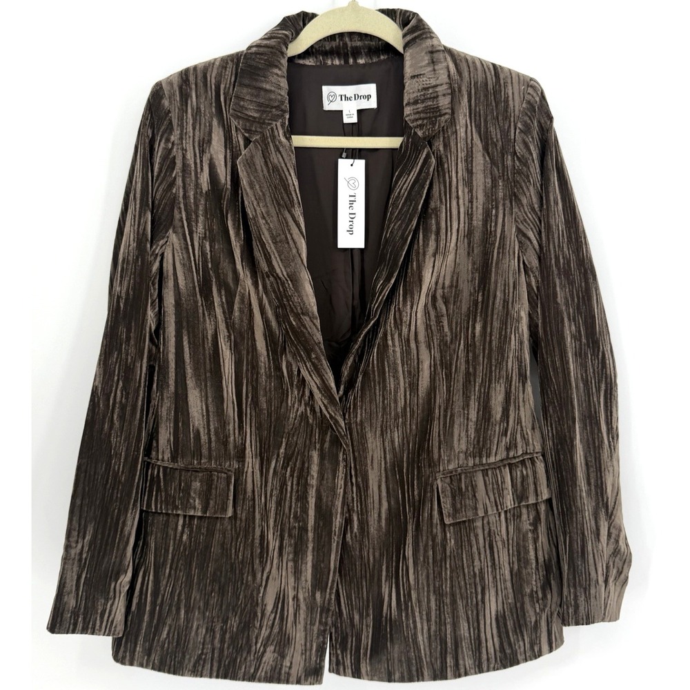 The Drop Blake Long Java Velvet Blazer Jacket Women's L Eclectic Boho Chic